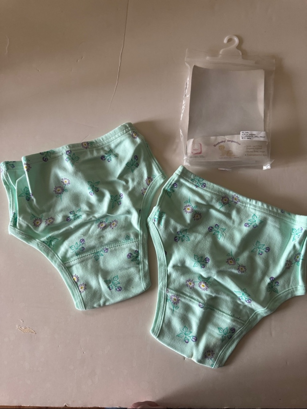 EcoBaby Organic Cotton Girls' Mint Floral Briefs - size 9/10 years- 2 Pack - NWT